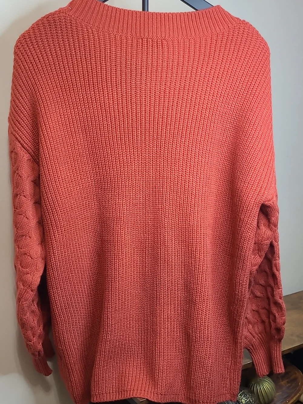 PrettyGarden Rust Crewneck Sweater with Cable-Detail Sleeves size XL